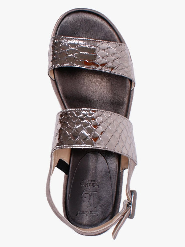 Rossington Pewter Metallic Reptile Leather Sandals