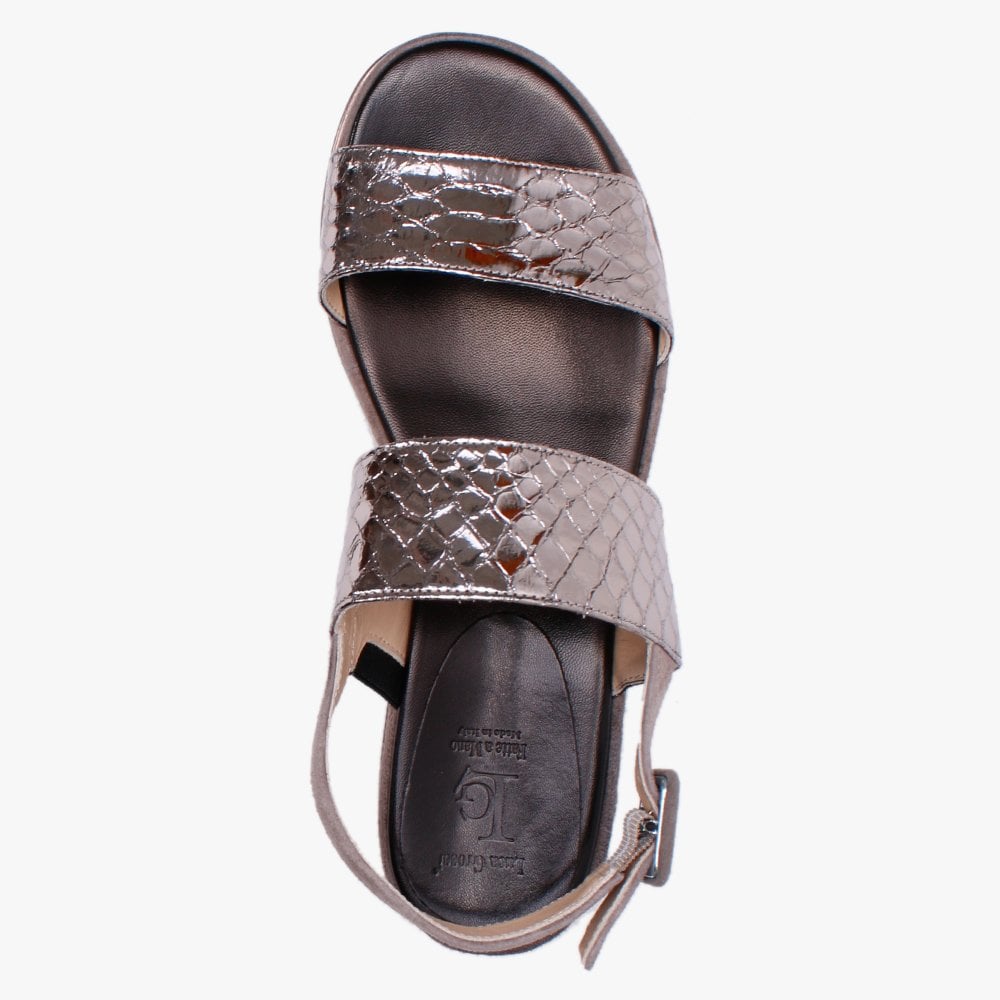 Rossington Pewter Metallic Reptile Leather Sandals