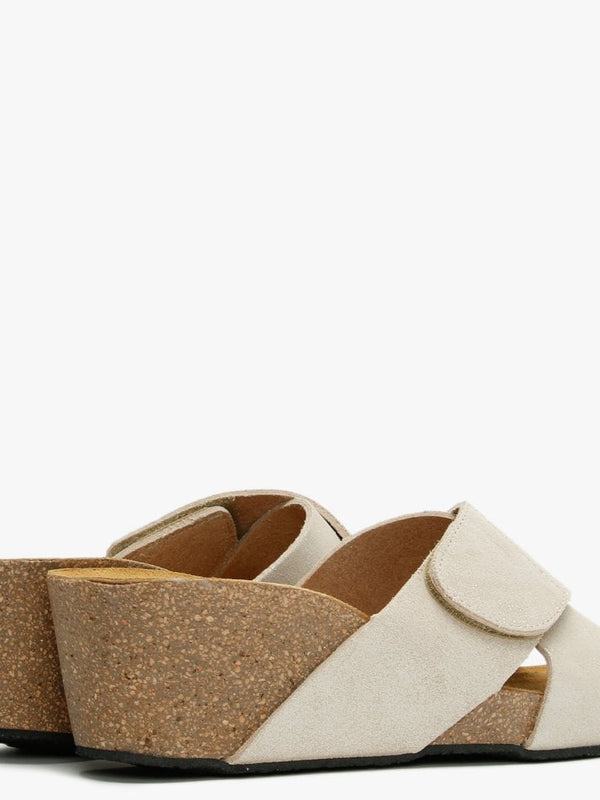 Peyton Beige Metallic Leather Cross Strap Wedge Mules