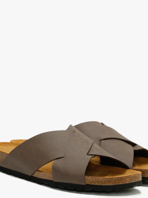 Mandel Brown Cross Strap Sliders