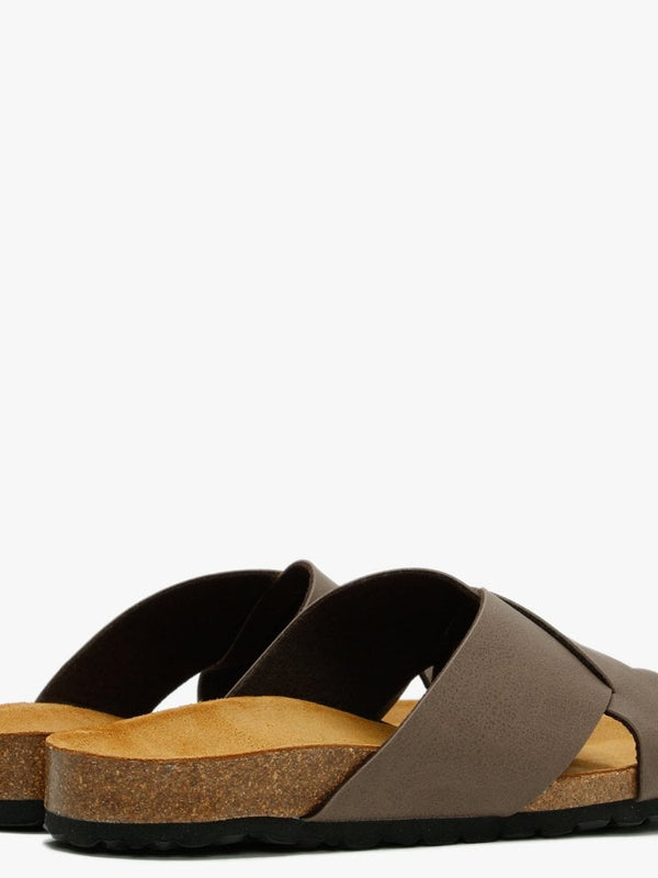 Mandel Brown Cross Strap Sliders