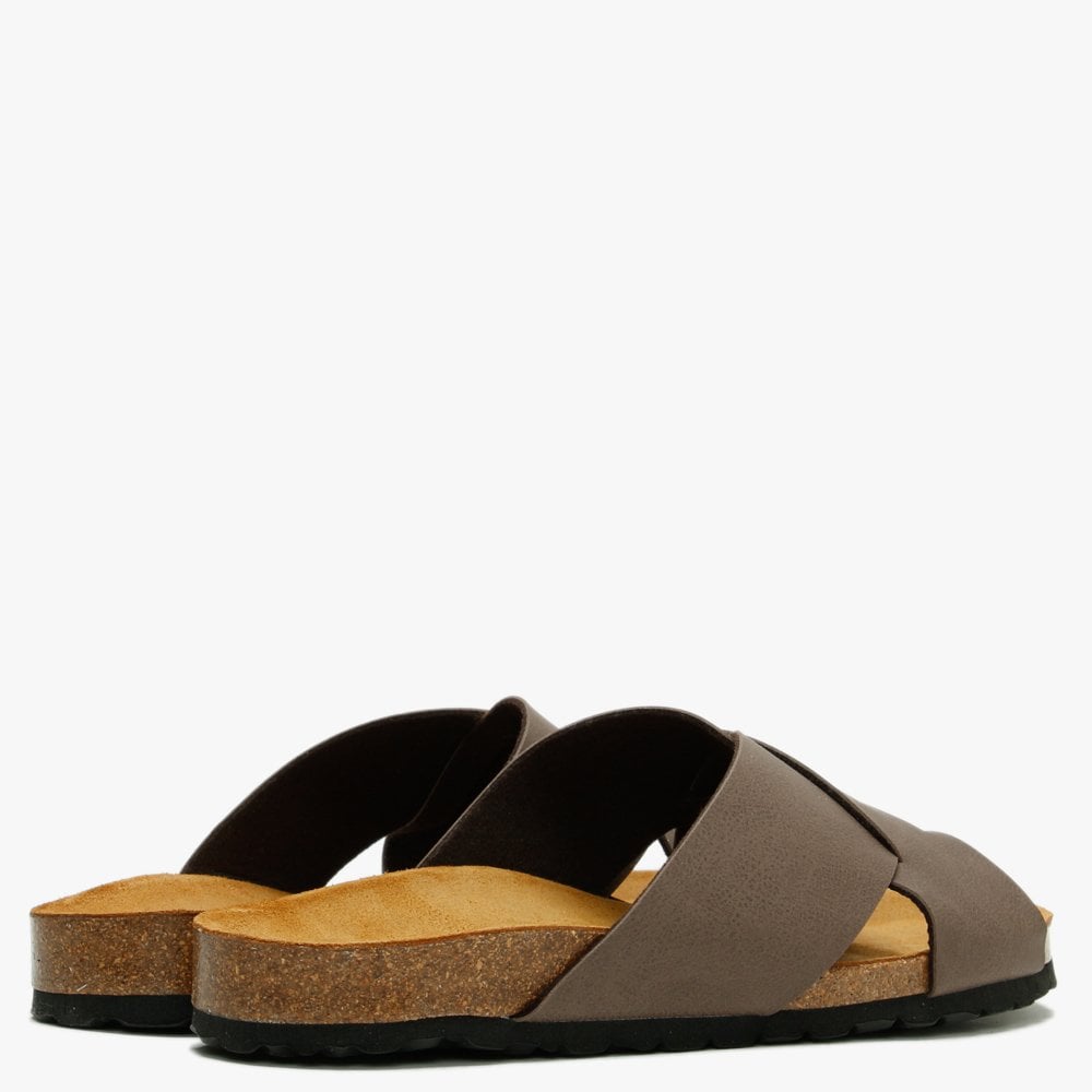 Mandel Brown Cross Strap Sliders