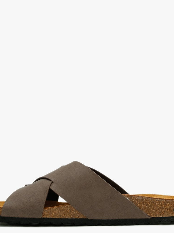 Mandel Brown Cross Strap Sliders
