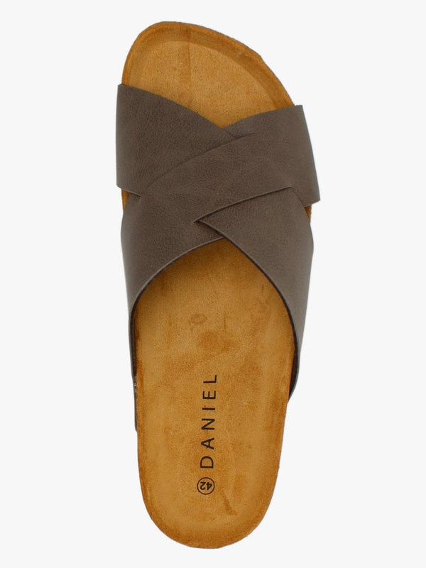 Mandel Brown Cross Strap Sliders