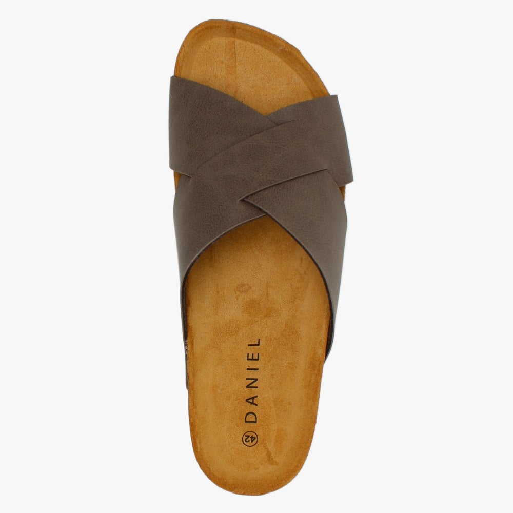 Mandel Brown Cross Strap Sliders