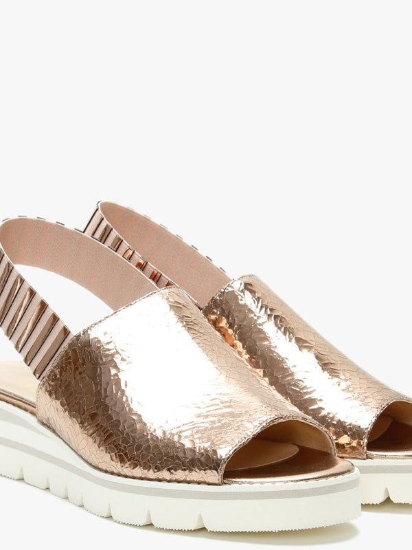 Itarsi Rose Gold Leather Striped Sling Back Sandals
