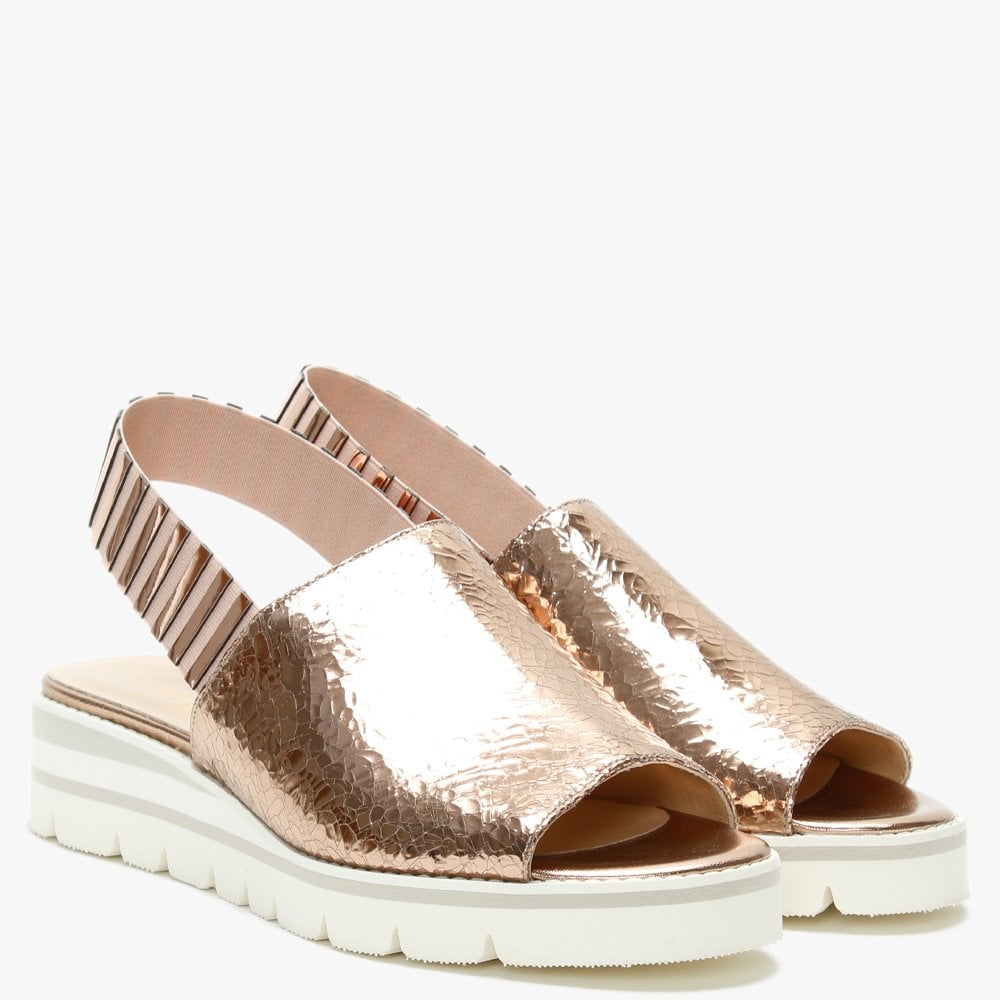 Itarsi Rose Gold Leather Striped Sling Back Sandals