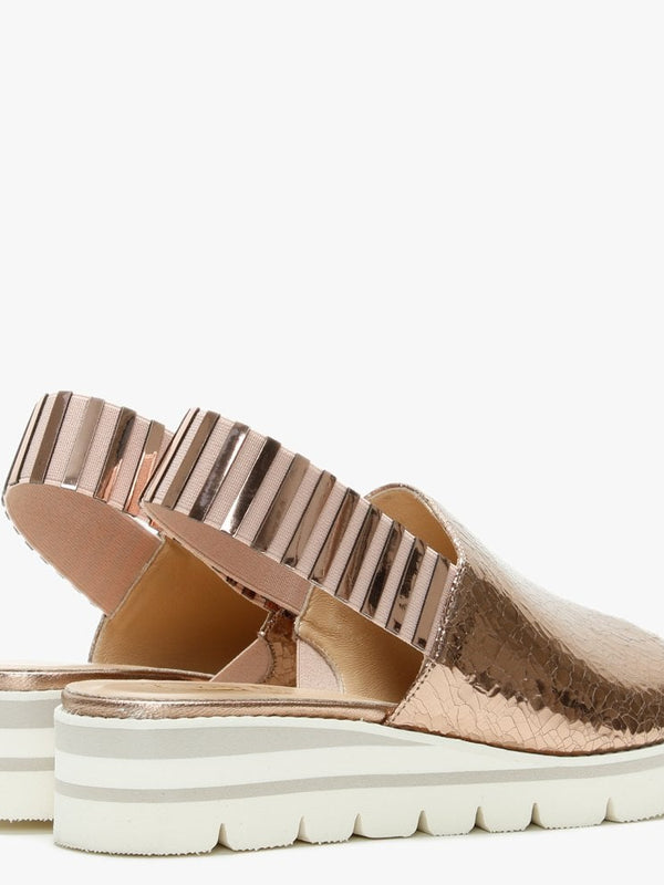 Itarsi Rose Gold Leather Striped Sling Back Sandals