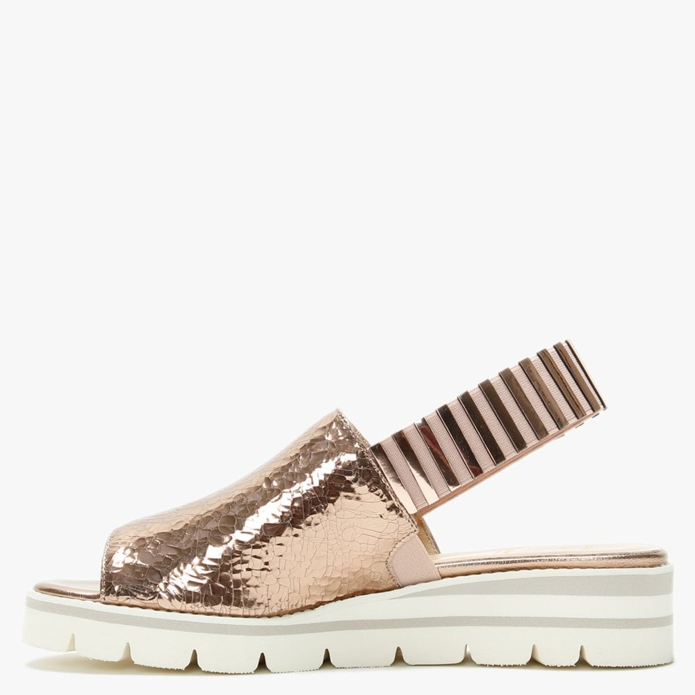 Itarsi Rose Gold Leather Striped Sling Back Sandals