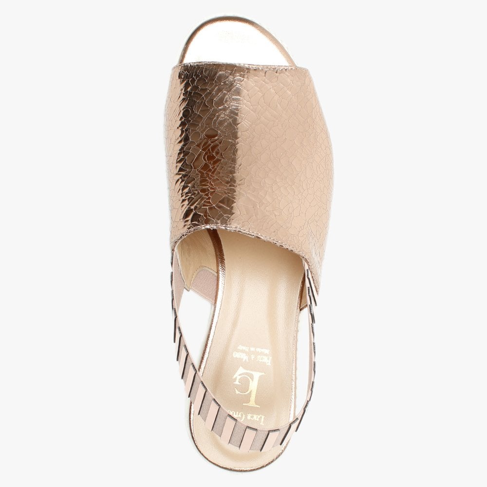 Itarsi Rose Gold Leather Striped Sling Back Sandals