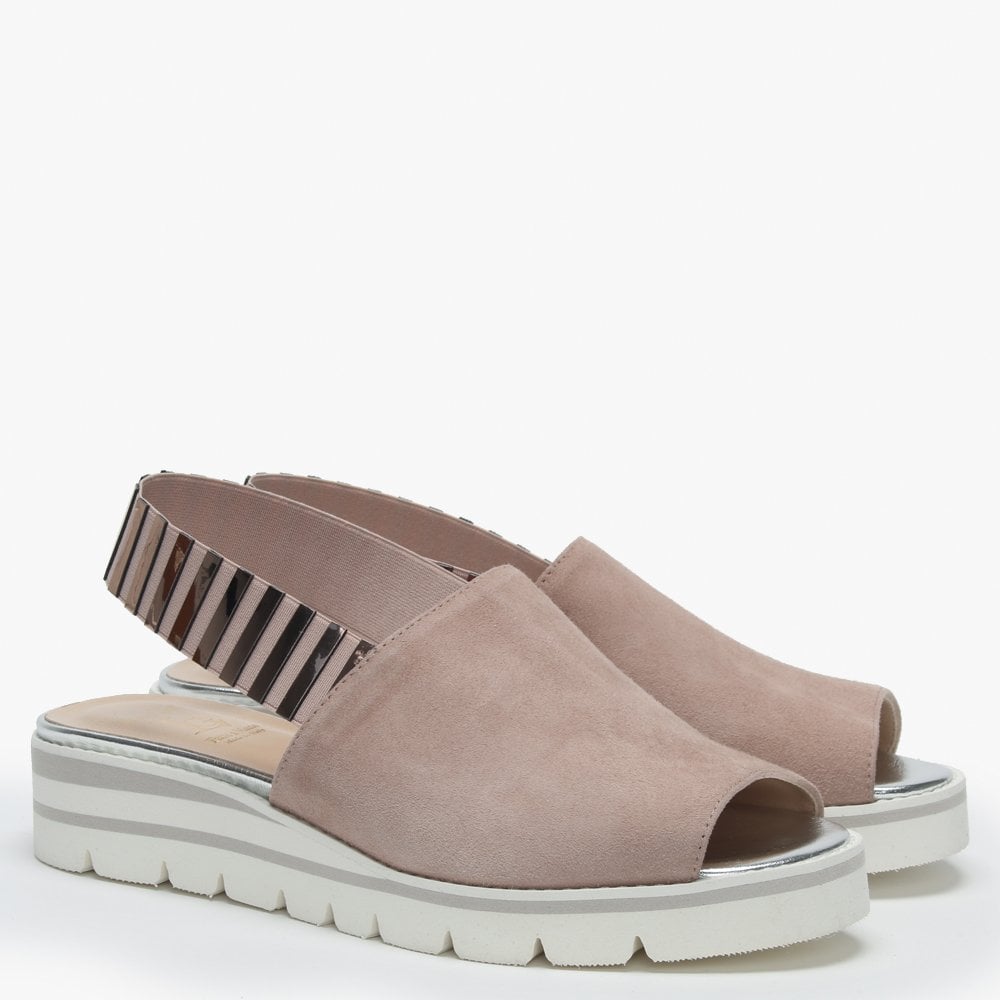 Itarsi Nude Suede Striped Sling Back Sandals