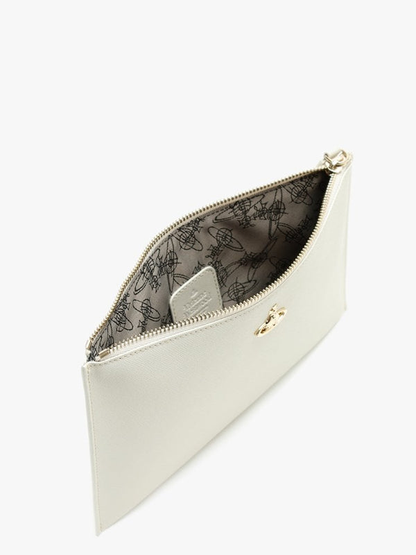 Victoria Ivory Textured Leather Clutch Bag