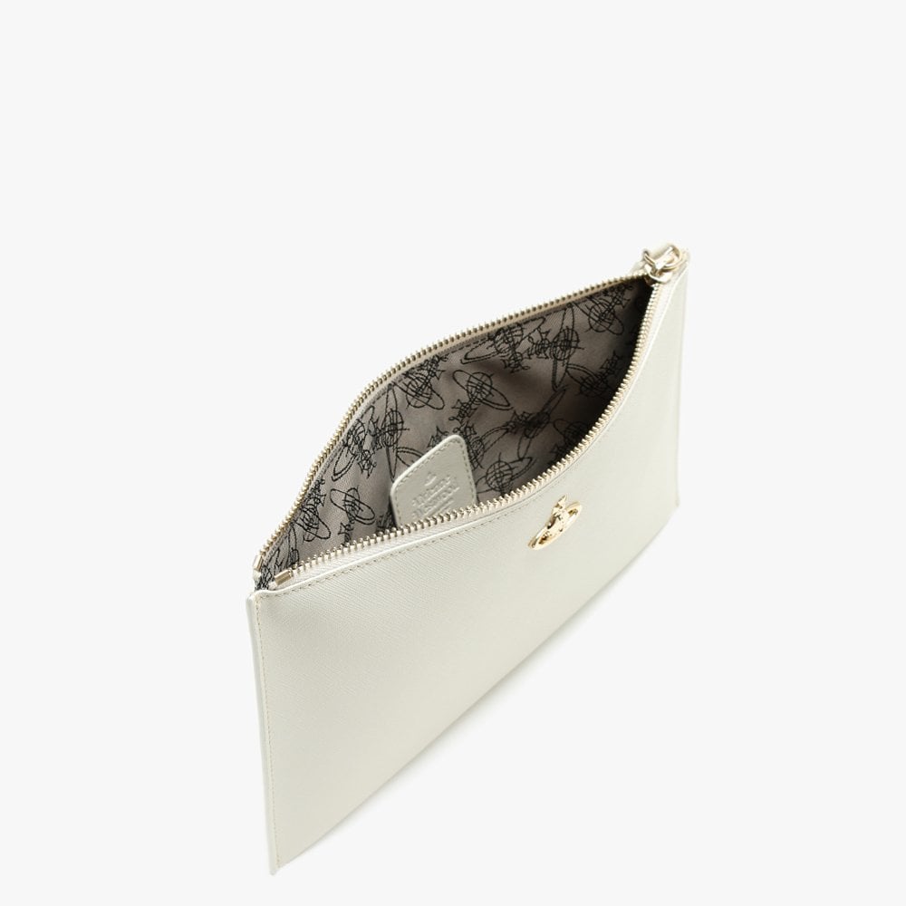 Victoria Ivory Textured Leather Clutch Bag