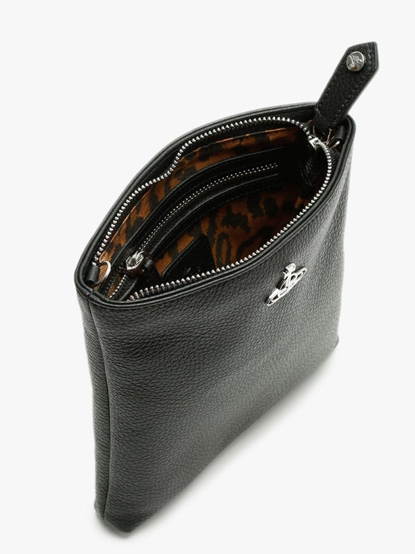 Johanna Square Black Leather Cross-Body Bag