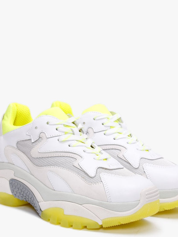 Addict White Fluo Yellow Leather & Mesh Chunky Trainers