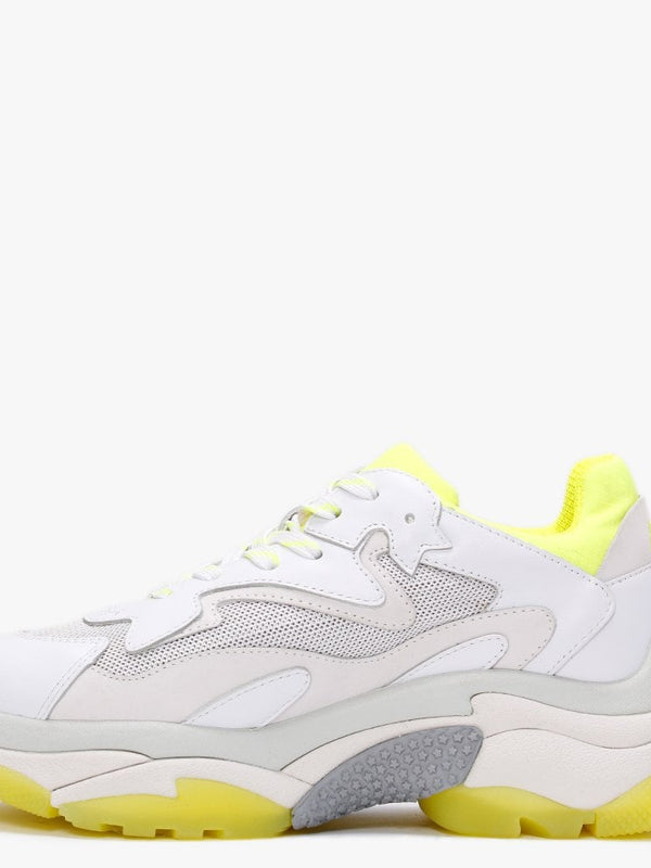 Addict White Fluo Yellow Leather & Mesh Chunky Trainers