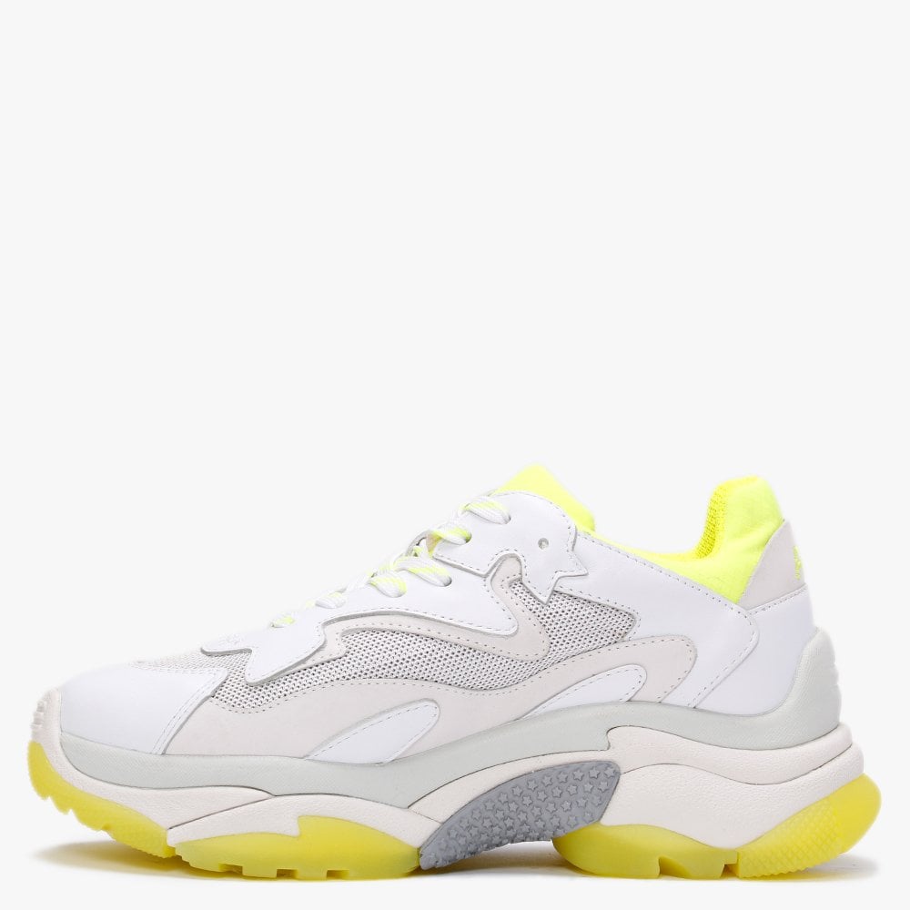 Addict White Fluo Yellow Leather & Mesh Chunky Trainers