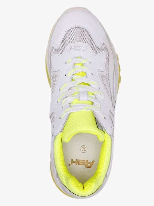 Addict White Fluo Yellow Leather & Mesh Chunky Trainers