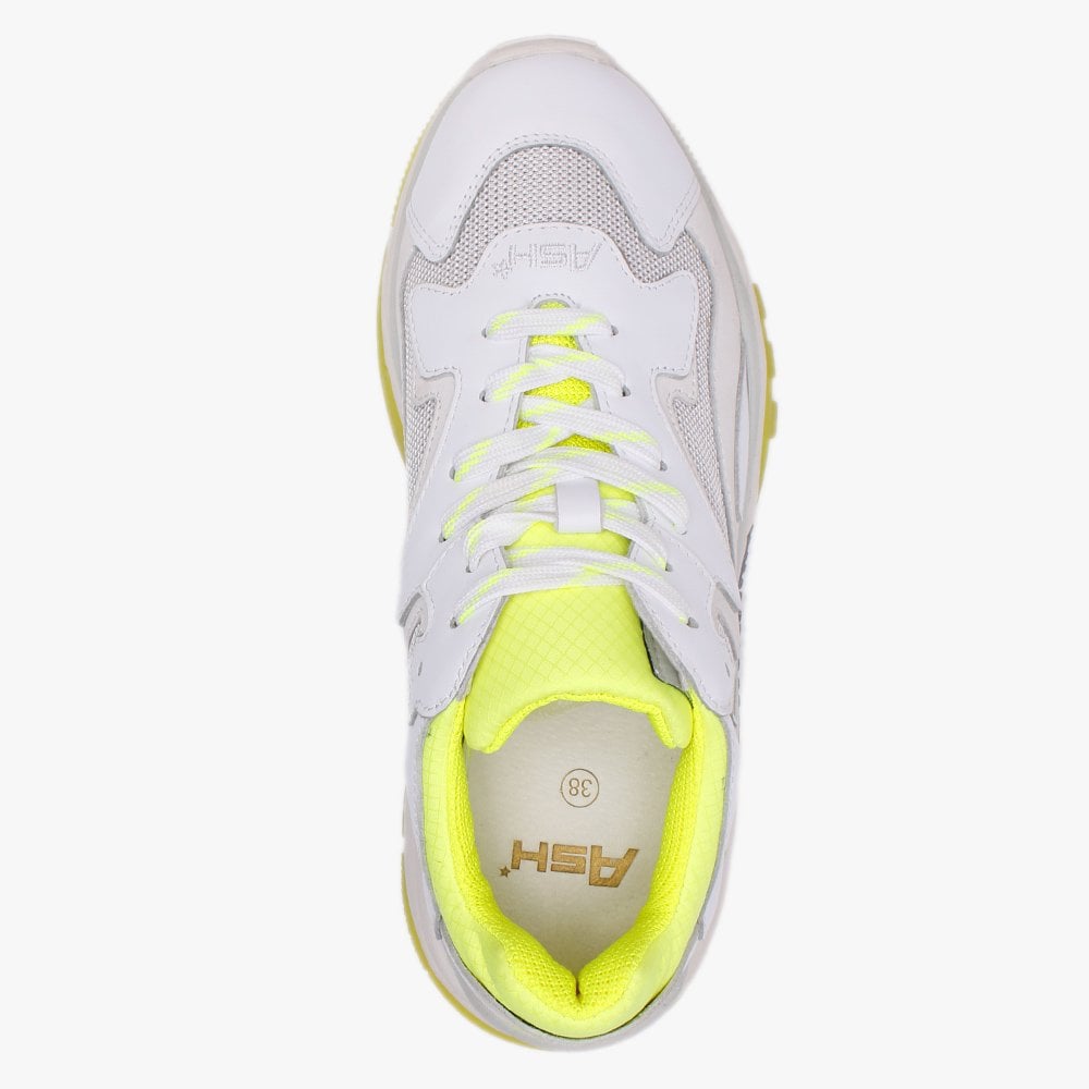 Addict White Fluo Yellow Leather & Mesh Chunky Trainers