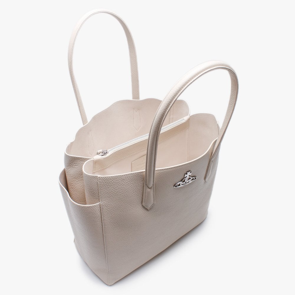 Large Johanna Beige Leather Shopper Bag