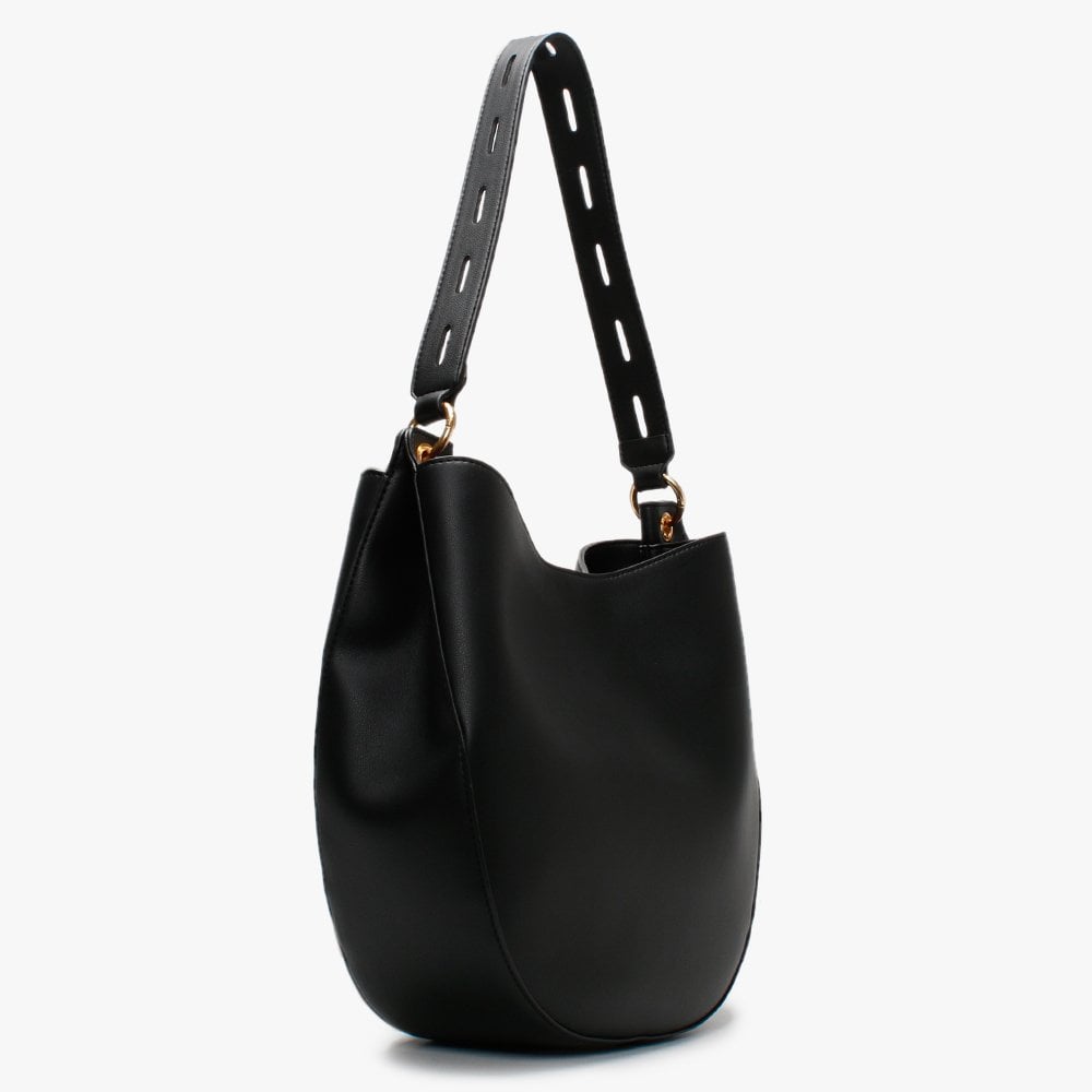 Circle Detail Black Bucket Bag