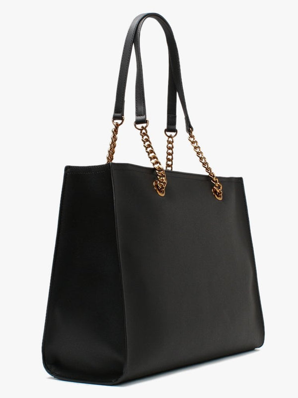 Large Logo Chain Black Shopper Bag