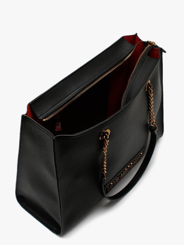 Large Logo Chain Black Shopper Bag
