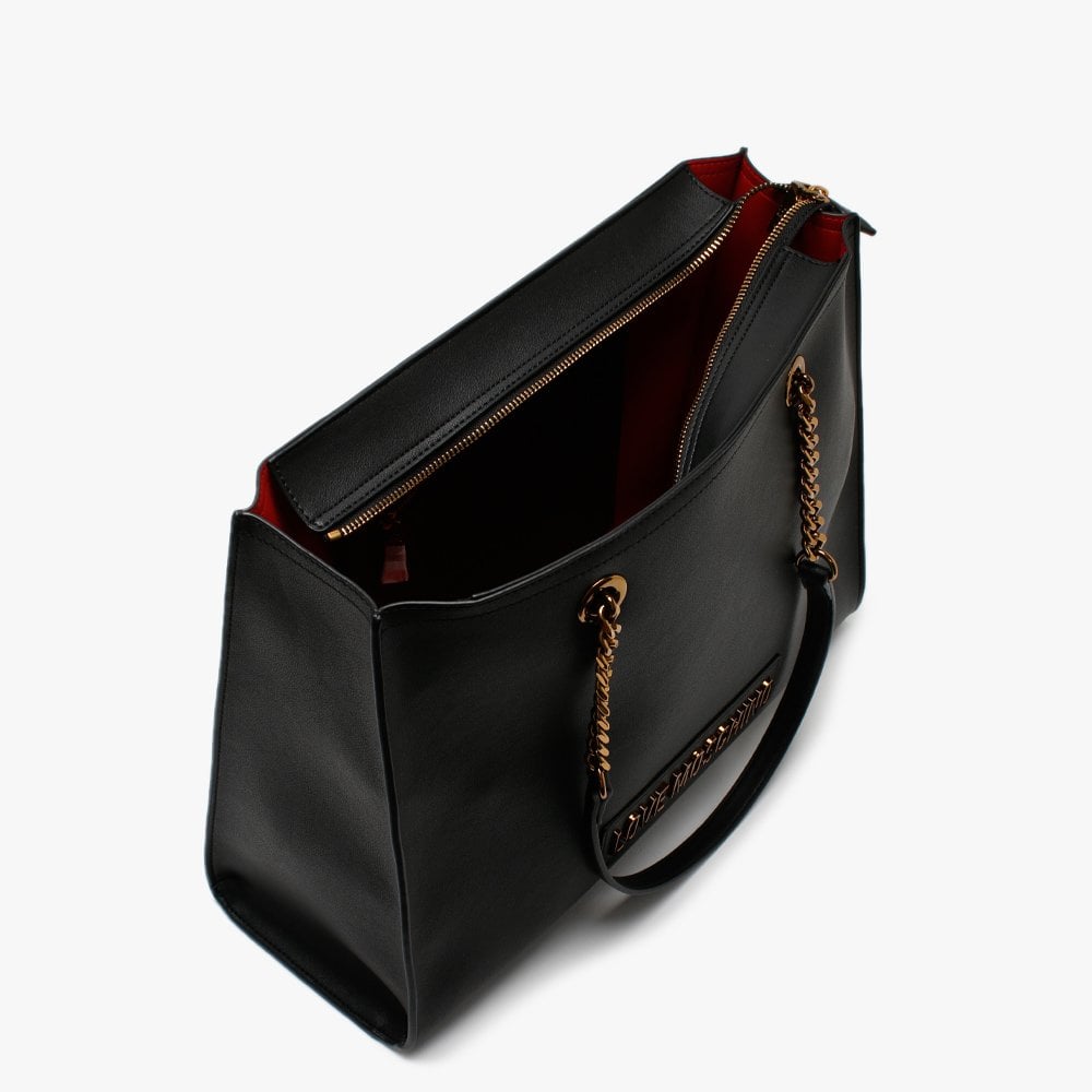 Large Logo Chain Black Shopper Bag