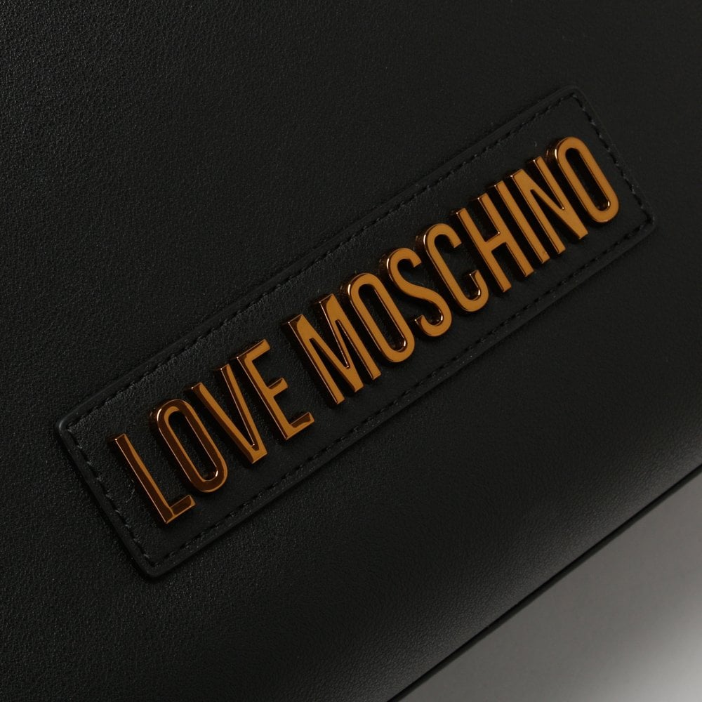 Large Logo Chain Black Shopper Bag