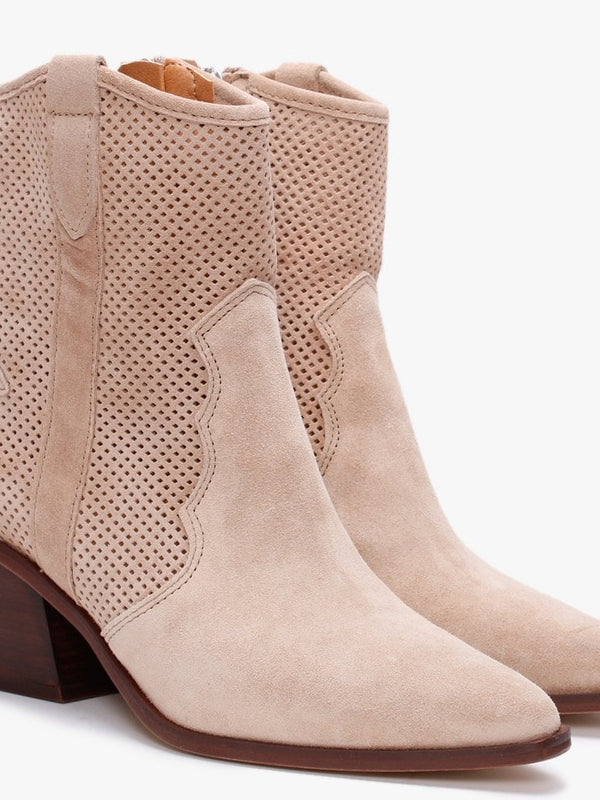 Dalston Beige Suede Western Ankle Boots