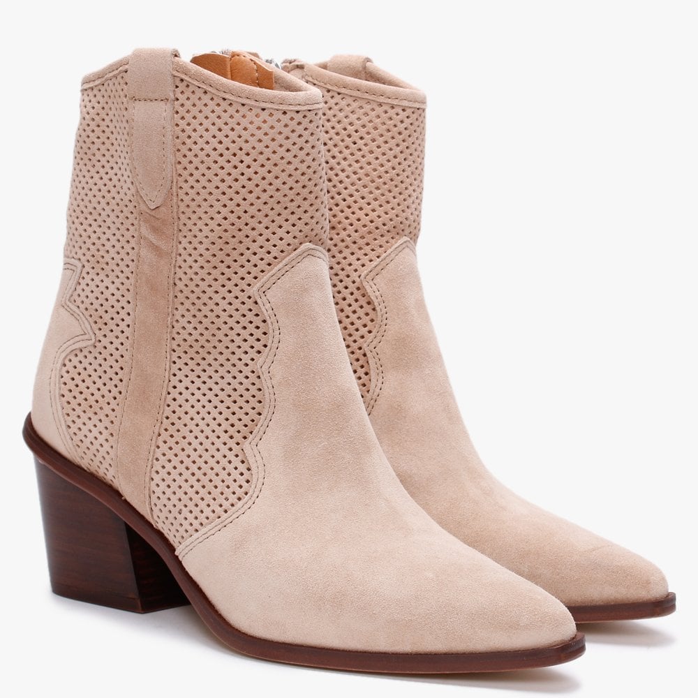 Dalston Beige Suede Western Ankle Boots