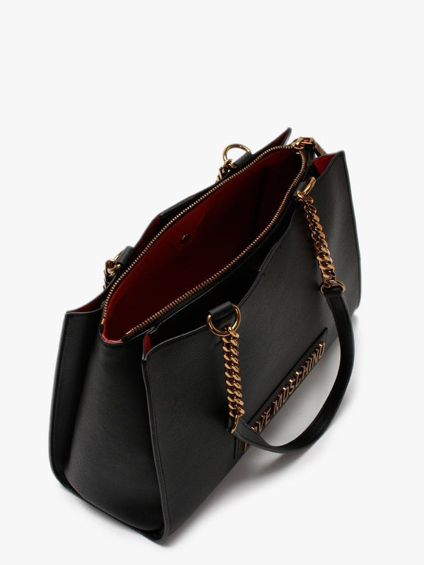 Small Logo Chain Black Shopper Bag