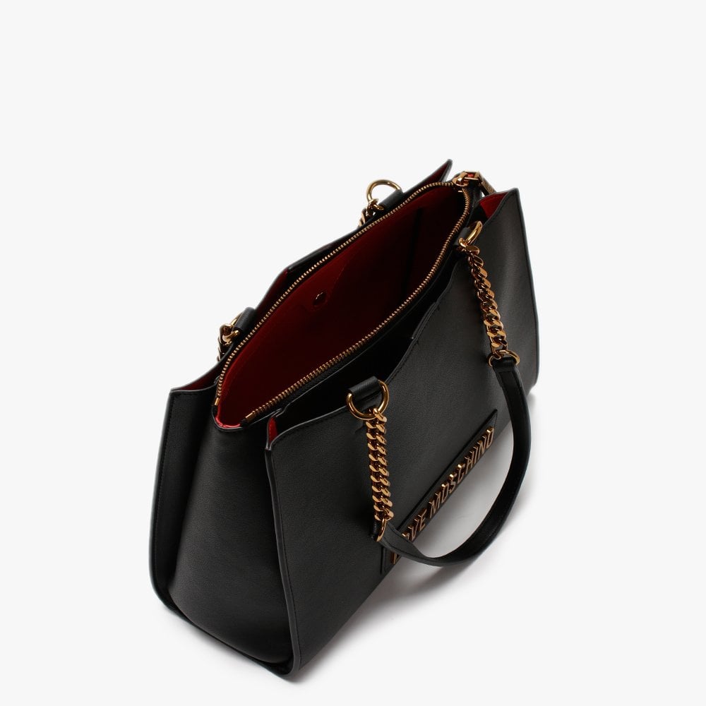 Small Logo Chain Black Shopper Bag