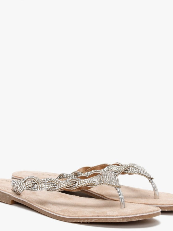 Zoya Silver Diamante Toe Post Sandals