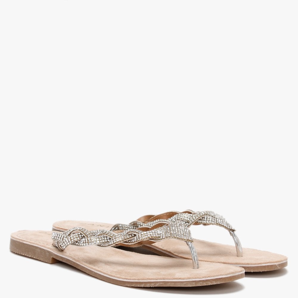 Zoya Silver Diamante Toe Post Sandals
