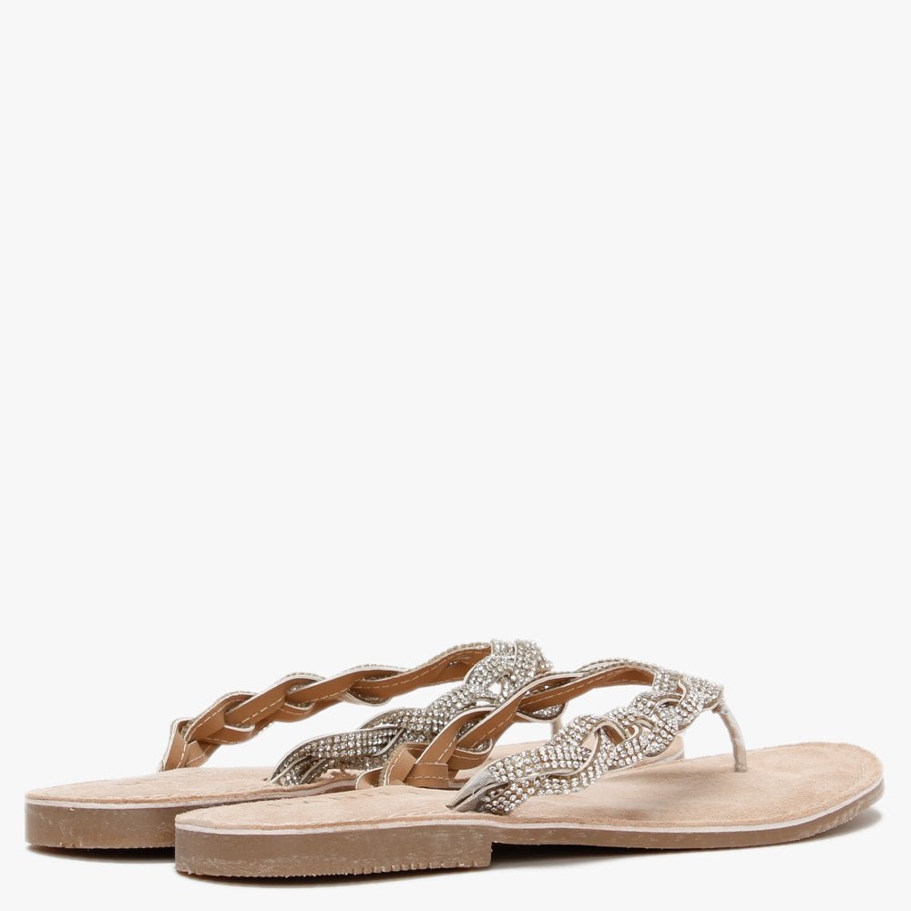 Zoya Silver Diamante Toe Post Sandals