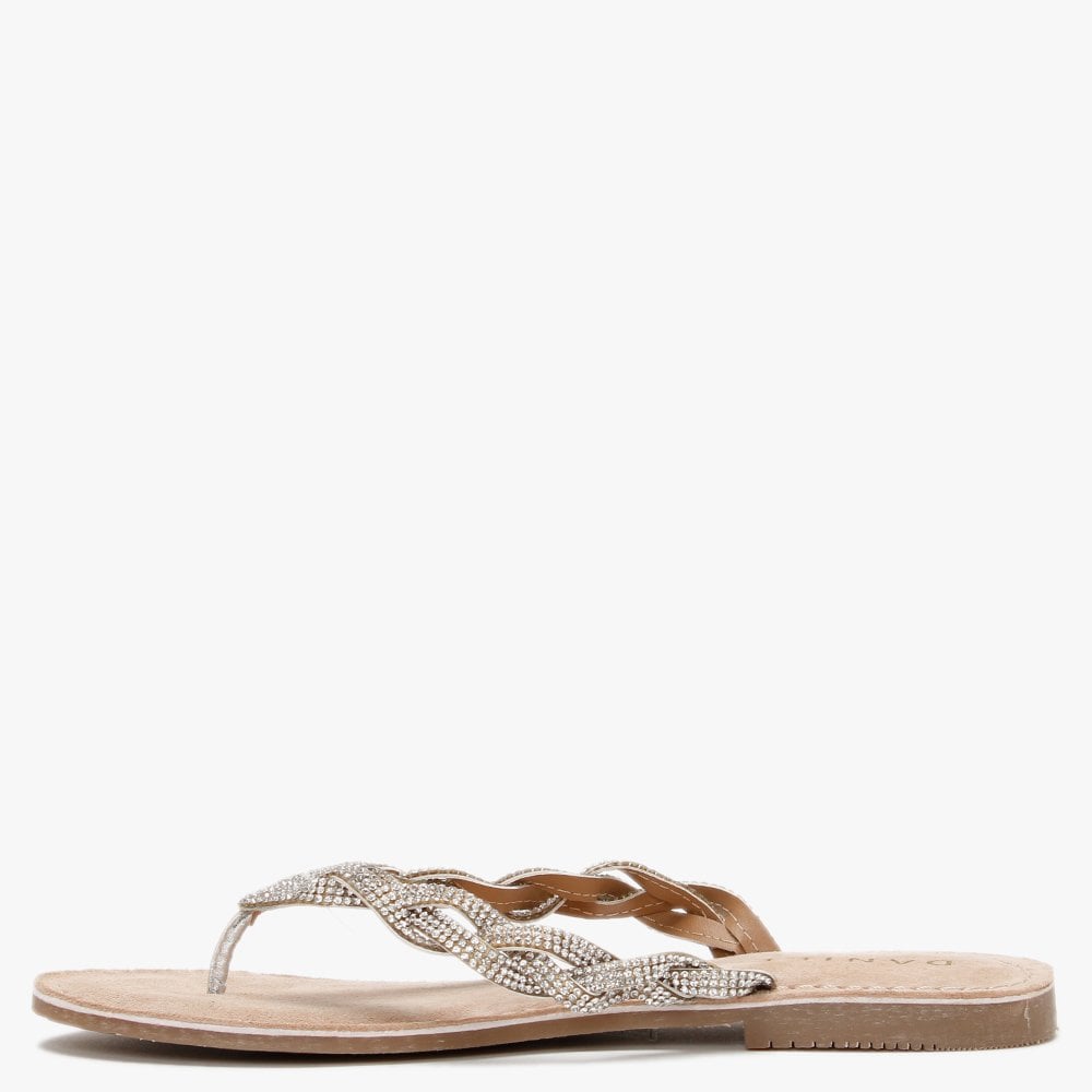 Zoya Silver Diamante Toe Post Sandals