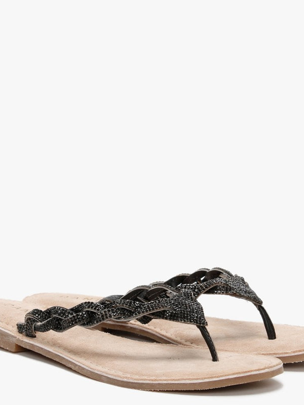 Zoya Black Diamante Toe Post Sandals