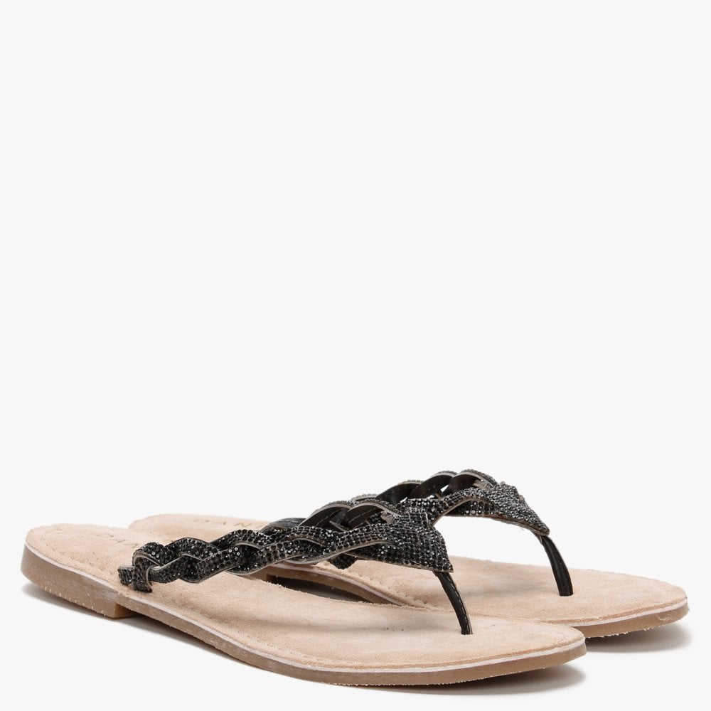Zoya Black Diamante Toe Post Sandals