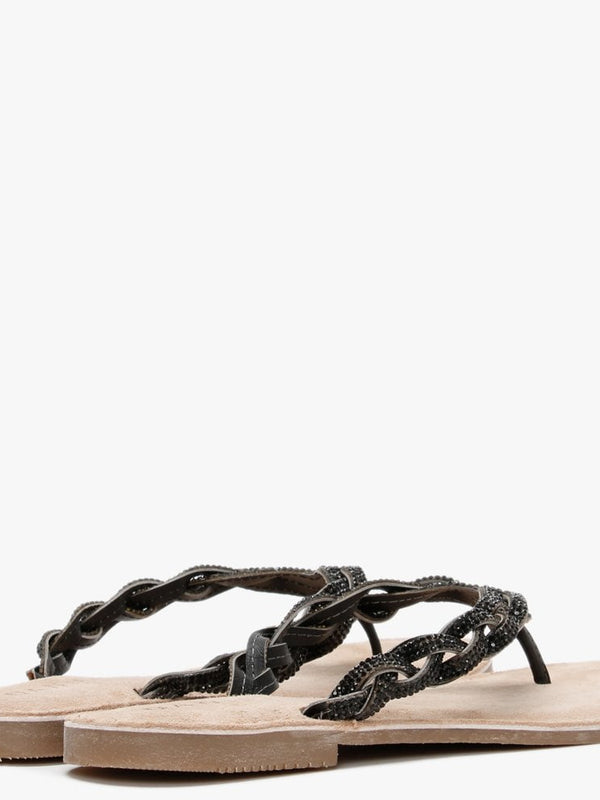 Zoya Black Diamante Toe Post Sandals