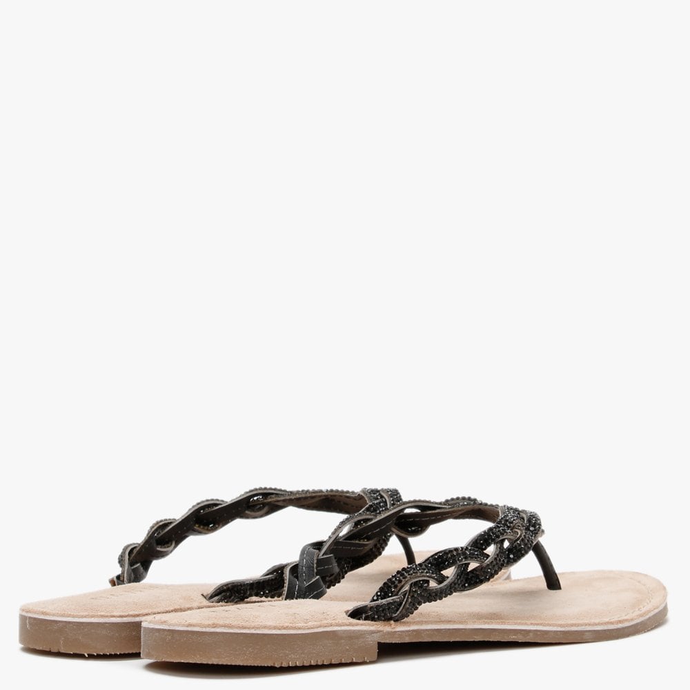 Zoya Black Diamante Toe Post Sandals