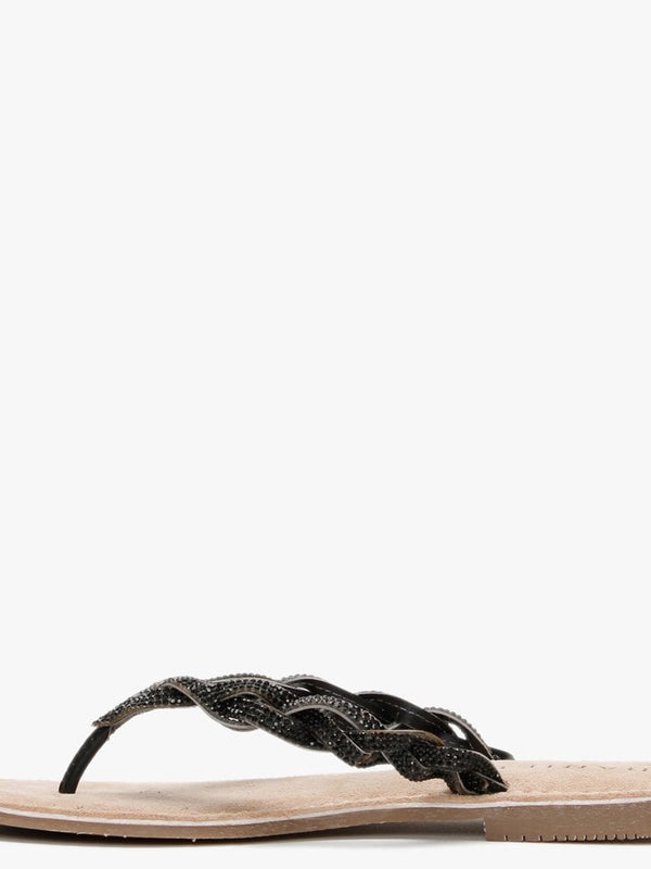 Zoya Black Diamante Toe Post Sandals