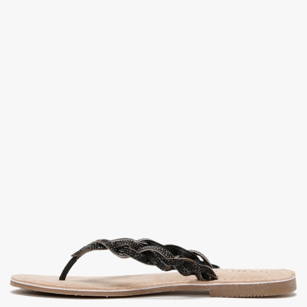 Zoya Black Diamante Toe Post Sandals