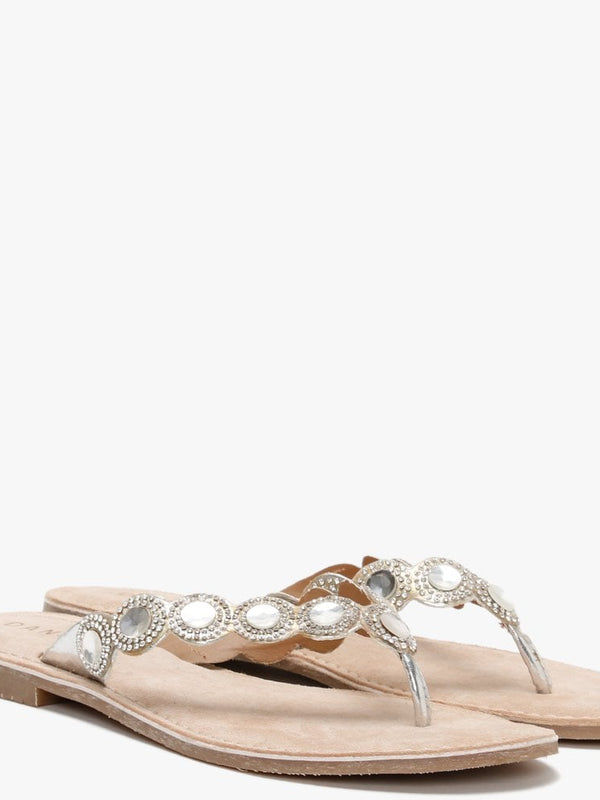 Zilou Silver Jewelled Toe Post Sandals