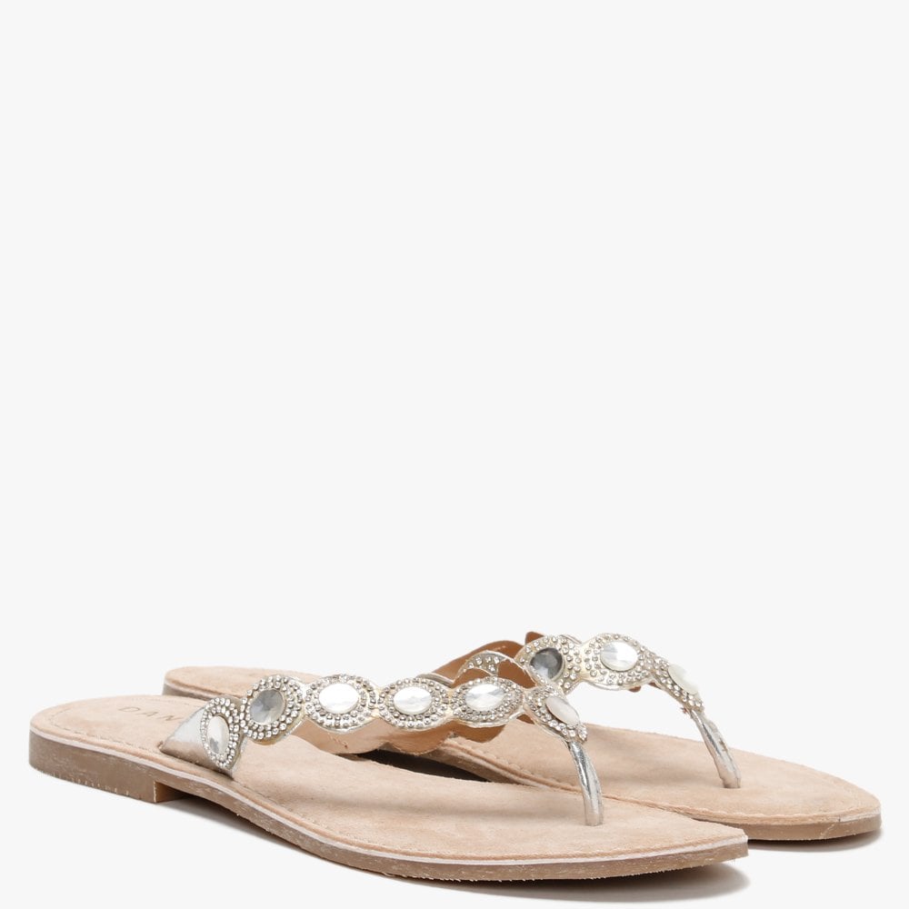 Zilou Silver Jewelled Toe Post Sandals