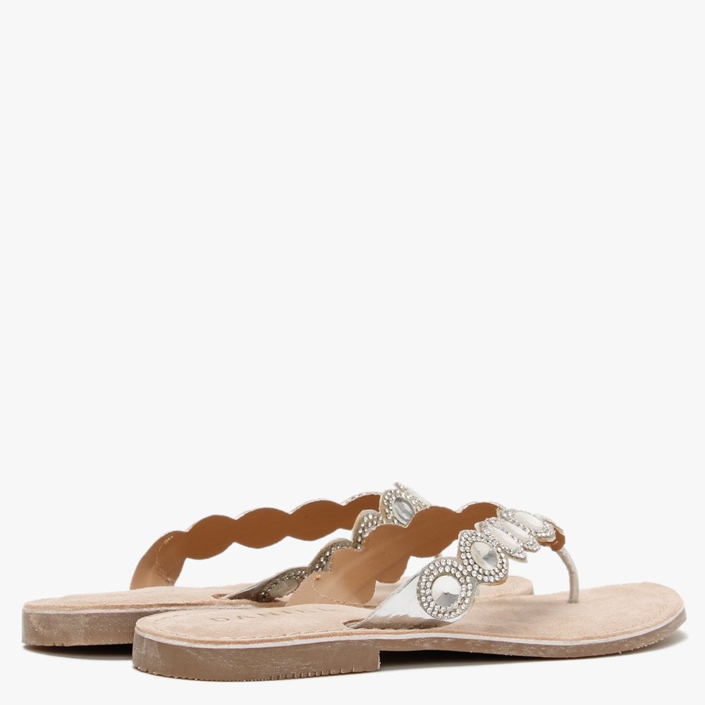Zilou Silver Jewelled Toe Post Sandals