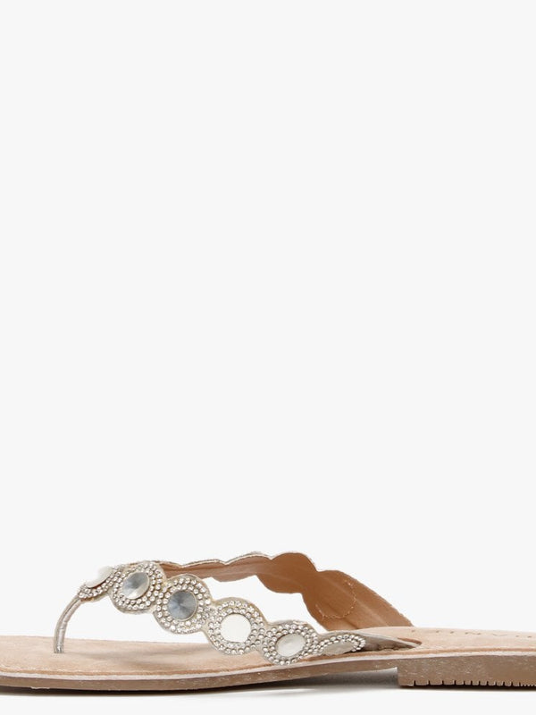 Zilou Silver Jewelled Toe Post Sandals