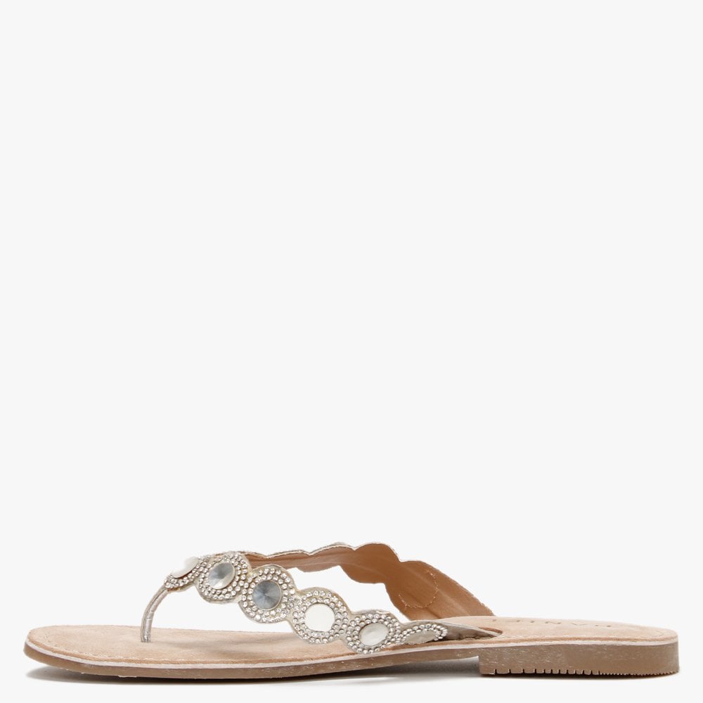 Zilou Silver Jewelled Toe Post Sandals