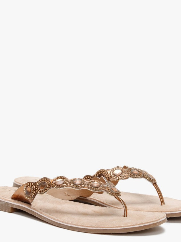 Zilou Bronze Jewelled Toe Post Sandals
