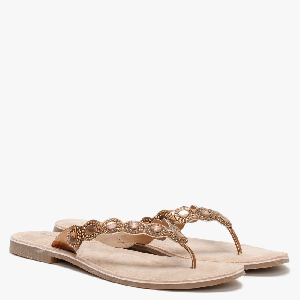 Zilou Bronze Jewelled Toe Post Sandals
